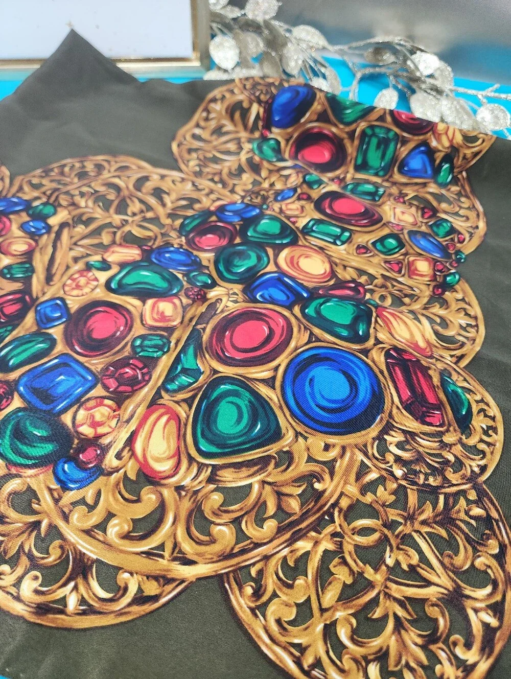 Authentic Vintage Chanel Paris Silk Jeweled Scarf